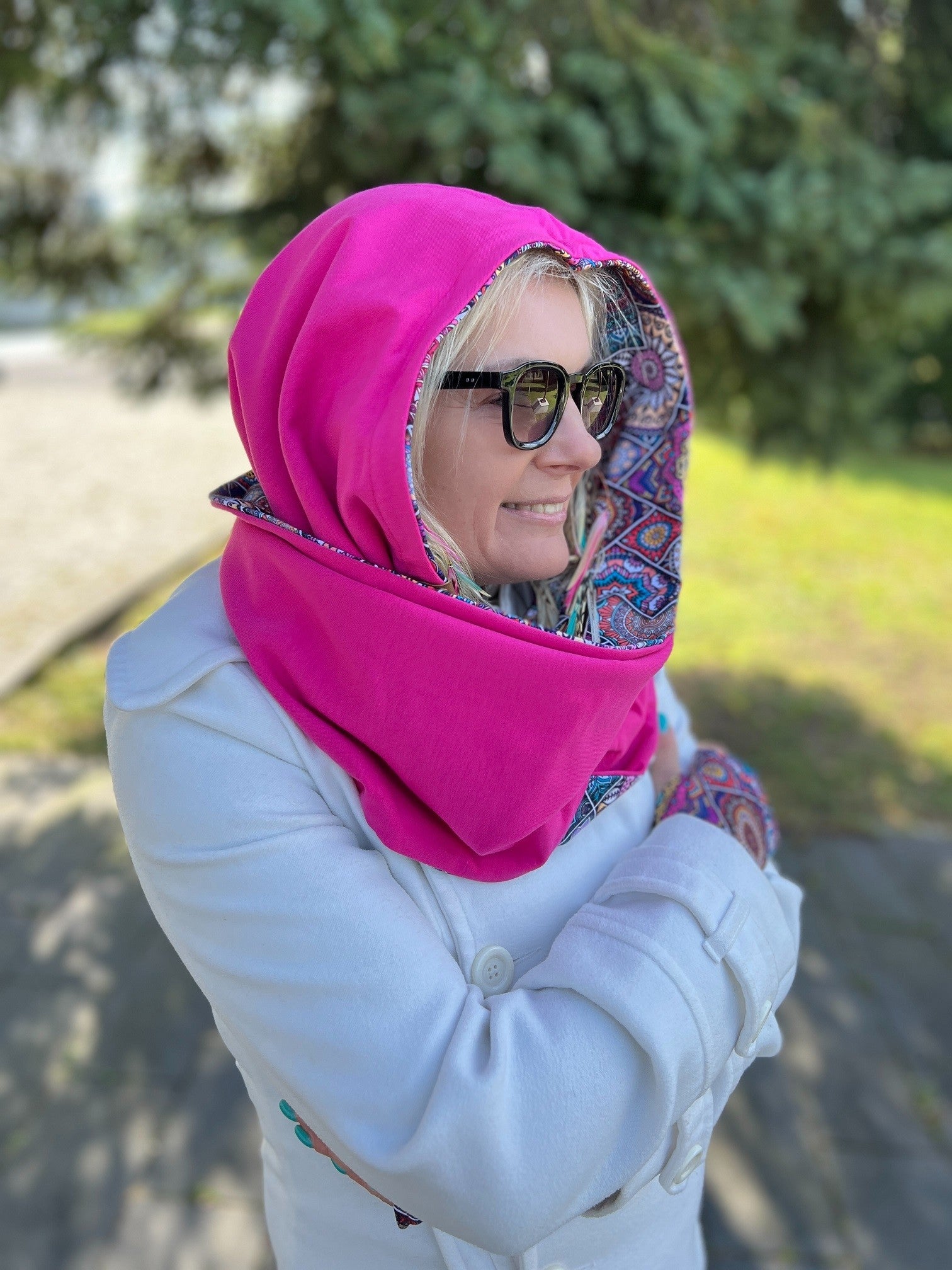 Komin z kapturem dwustronny Mandala Fuksja
