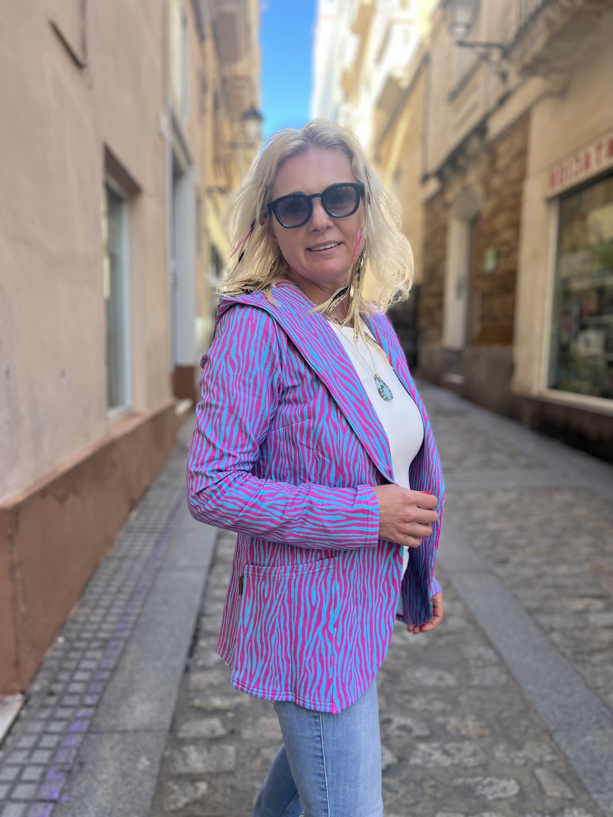 Marynarka z kapturem z guzikiem Turkusowa Moc