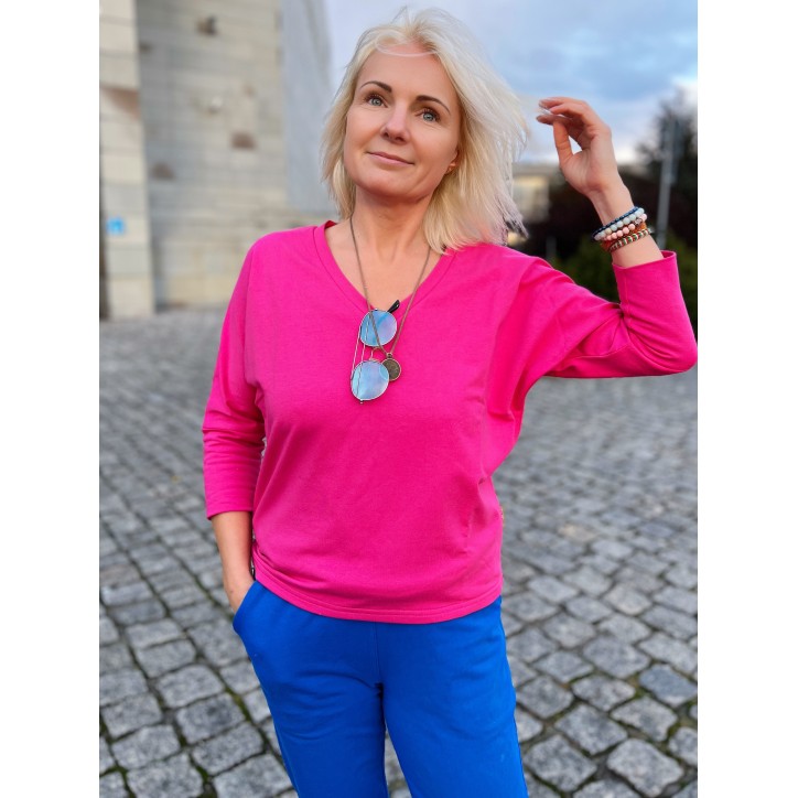 Bluzka Kimonowa wiskoza jasna fuksja