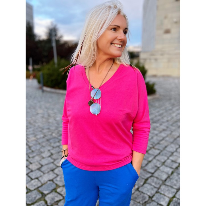 Bluzka Kimonowa wiskoza jasna fuksja