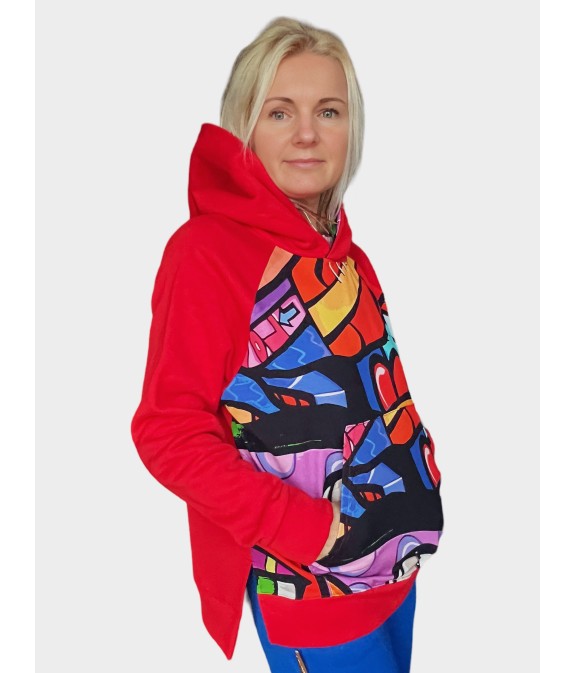 Bluza ocieplana oversize Niespodzianka/Czerwony