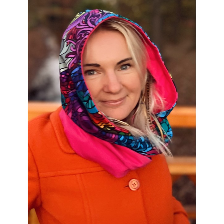 Komin z kapturem kominokaptur dwustronny Radość/Fuksja Komin z kapturem kominokaptur dwustronny Radość/Fuksja