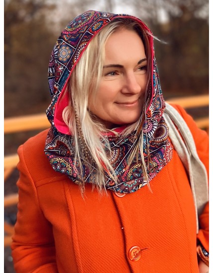 Komin z kapturem kominokaptur dwustronny Mandala/fuksja