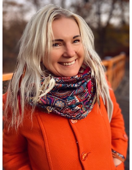 Komin z kapturem kominokaptur dwustronny Mandala/fuksja