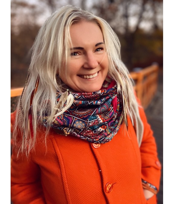 Komin z kapturem kominokaptur dwustronny Mandala/fuksja