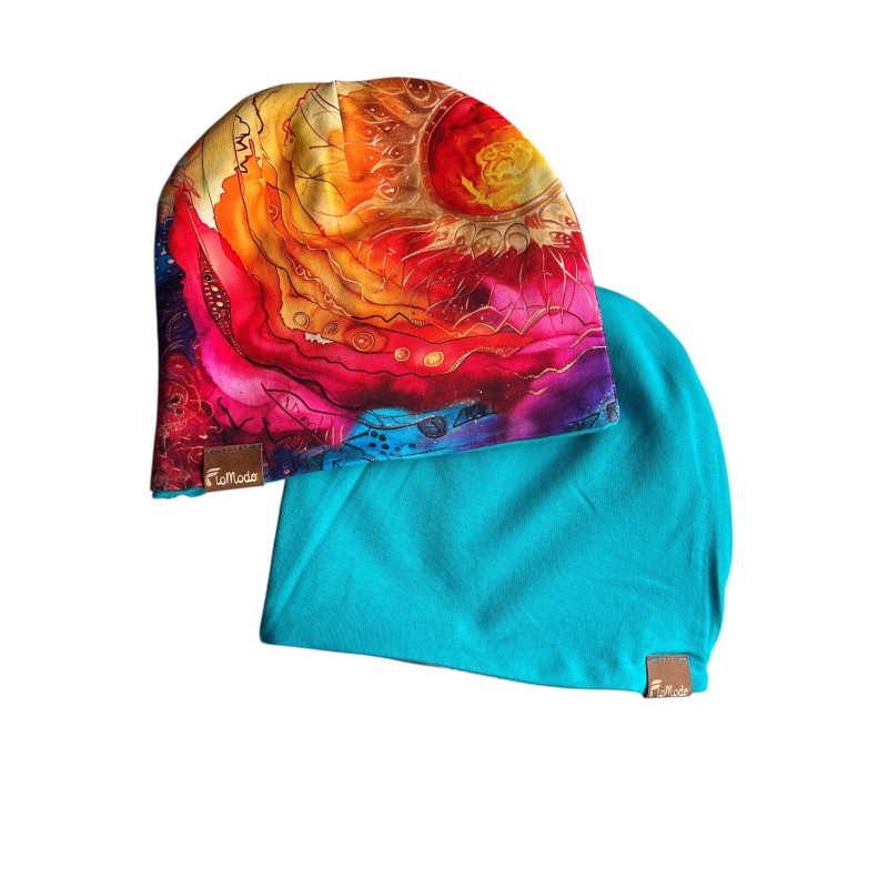 Czapka podwójna dwustronna  Wewnętrzne Słońce/turkus