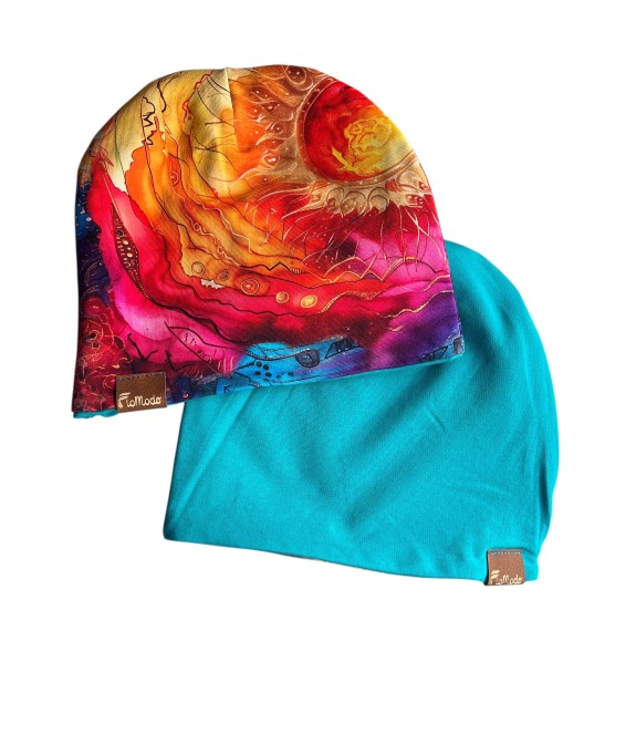 Czapka podwójna dwustronna  Wewnętrzne Słońce/turkus