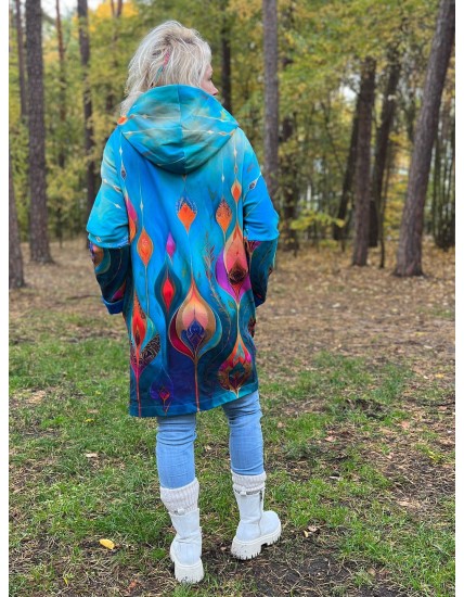 Płaszczyk, długa bluza zamek - Obfitość/turkus