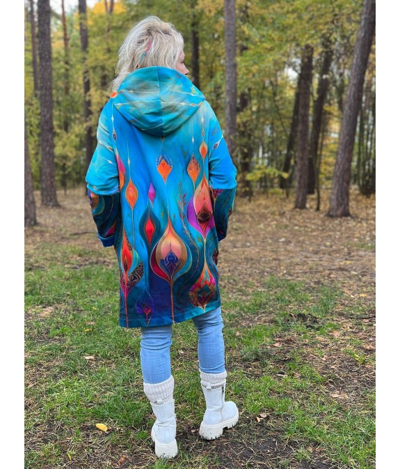 Płaszczyk, długa bluza zamek - Obfitość/turkus