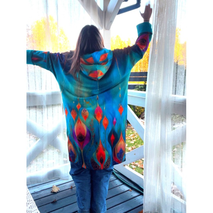 Płaszczyk, długa bluza zamek - Obfitość/turkus