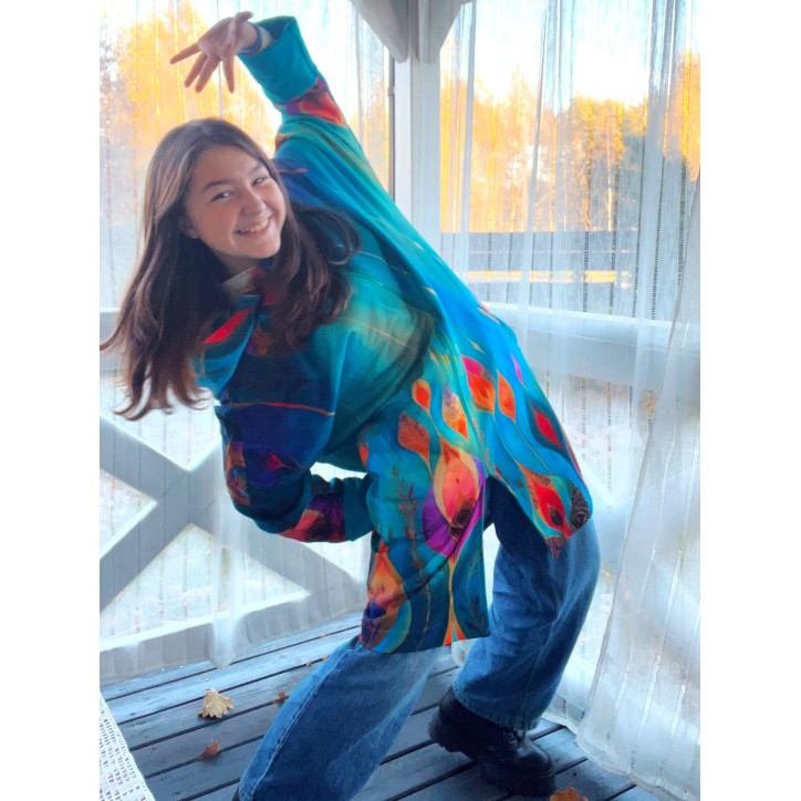 Płaszczyk, długa bluza zamek - Obfitość/turkus