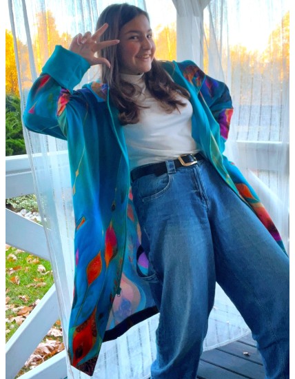 Płaszczyk, długa bluza zamek - Obfitość/turkus