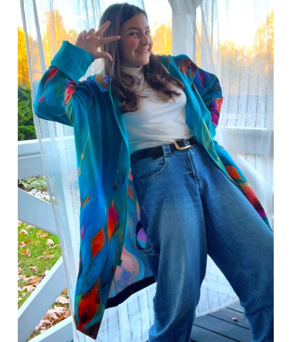 Płaszczyk, długa bluza zamek - Obfitość/turkus