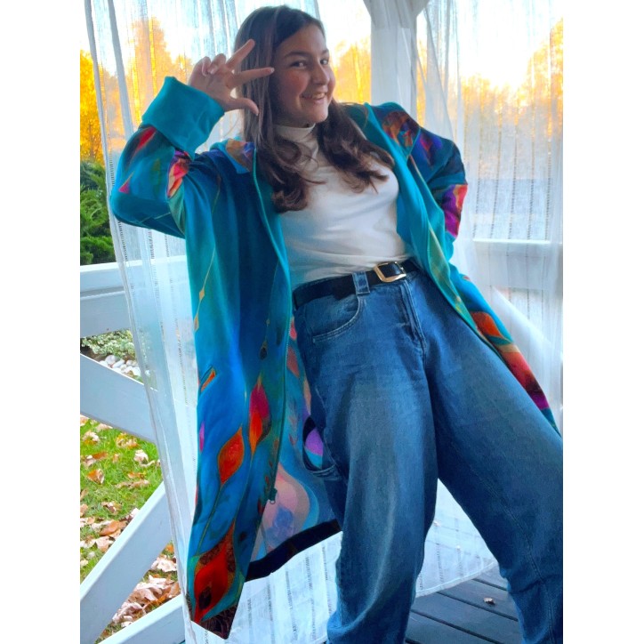 Płaszczyk, długa bluza zamek - Obfitość/turkus