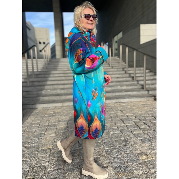 Płaszczyk, długa bluza zamek - Obfitość/turkus Płaszczyk, długa bluza zamek - Obfitość/turkus