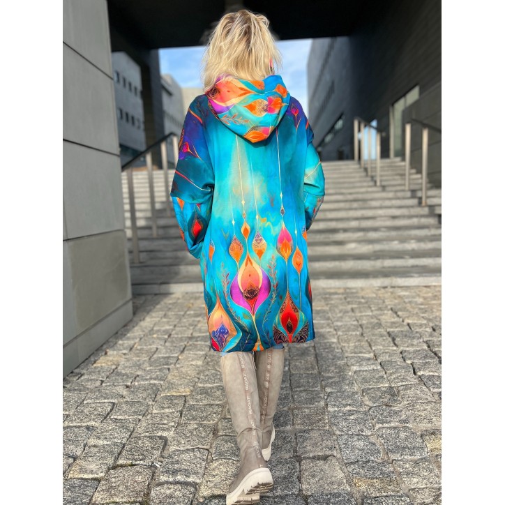 Płaszczyk, długa bluza zamek - Obfitość/turkus Płaszczyk, długa bluza zamek - Obfitość/turkus