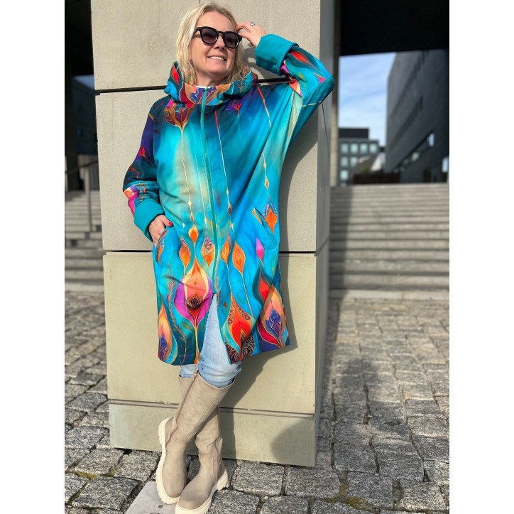 Płaszczyk, długa bluza zamek - Obfitość/turkus Płaszczyk, długa bluza zamek - Obfitość/turkus