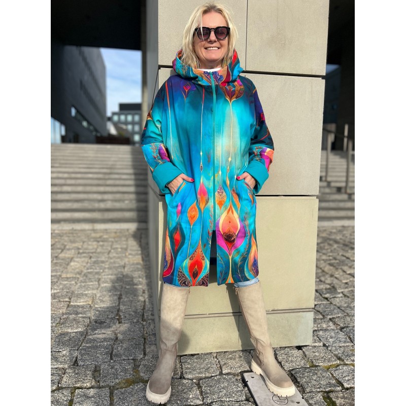 Płaszczyk, długa bluza zamek - Obfitość/turkus