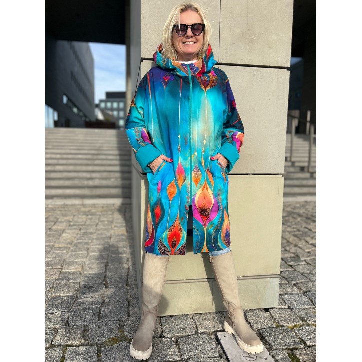 Płaszczyk, długa bluza zamek - Obfitość/turkus Płaszczyk, długa bluza zamek - Obfitość/turkus