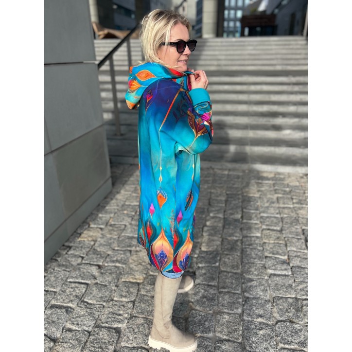 Płaszczyk, długa bluza zamek - Obfitość/turkus Płaszczyk, długa bluza zamek - Obfitość/turkus