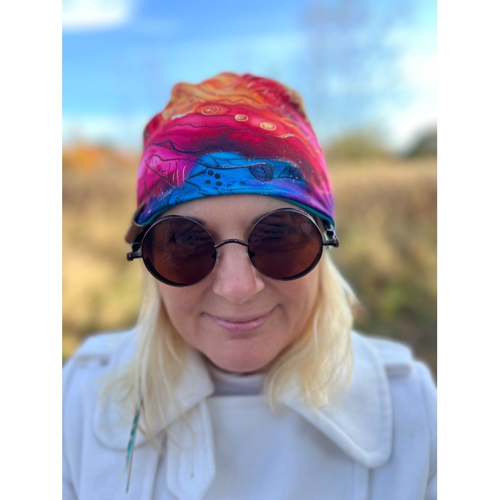 Czapka podwójna dwustronna  Wewnętrzne Słońce/turkus