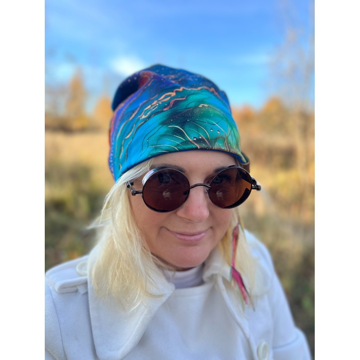 Czapka podwójna dwustronna  Wewnętrzne Słońce/turkus