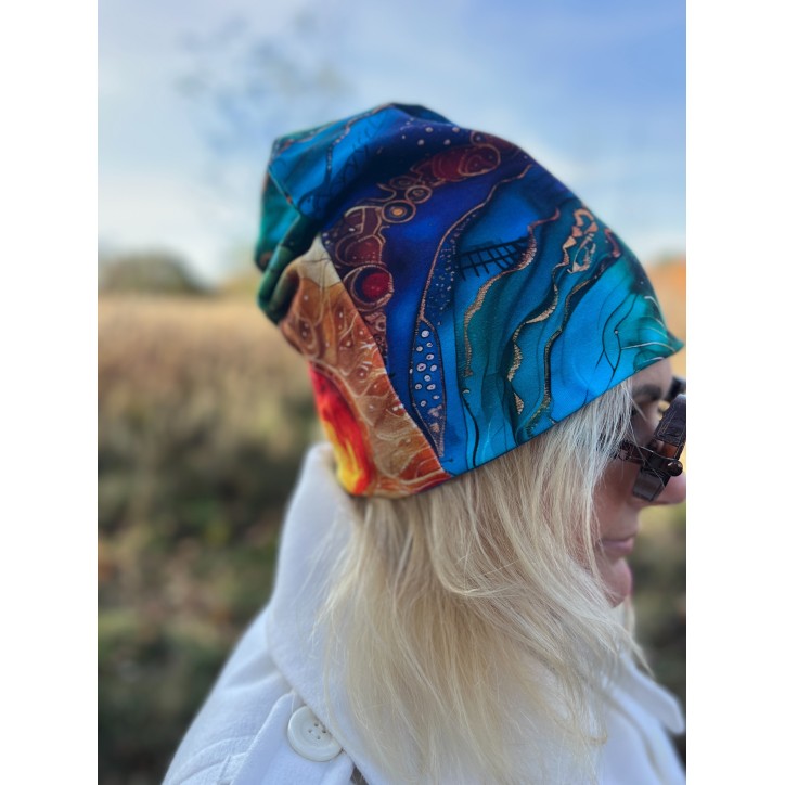 Czapka podwójna dwustronna  Wewnętrzne Słońce/turkus