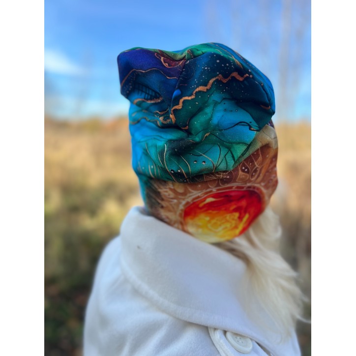 Czapka podwójna dwustronna  Wewnętrzne Słońce/turkus