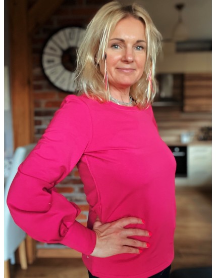 Bluzka buf - Fuksja okrągły dekolt