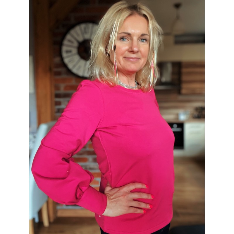 Bluzka buf - Fuksja okrągły dekolt