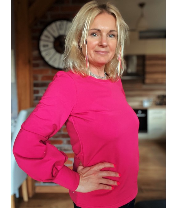 Bluzka buf - Fuksja okrągły dekolt