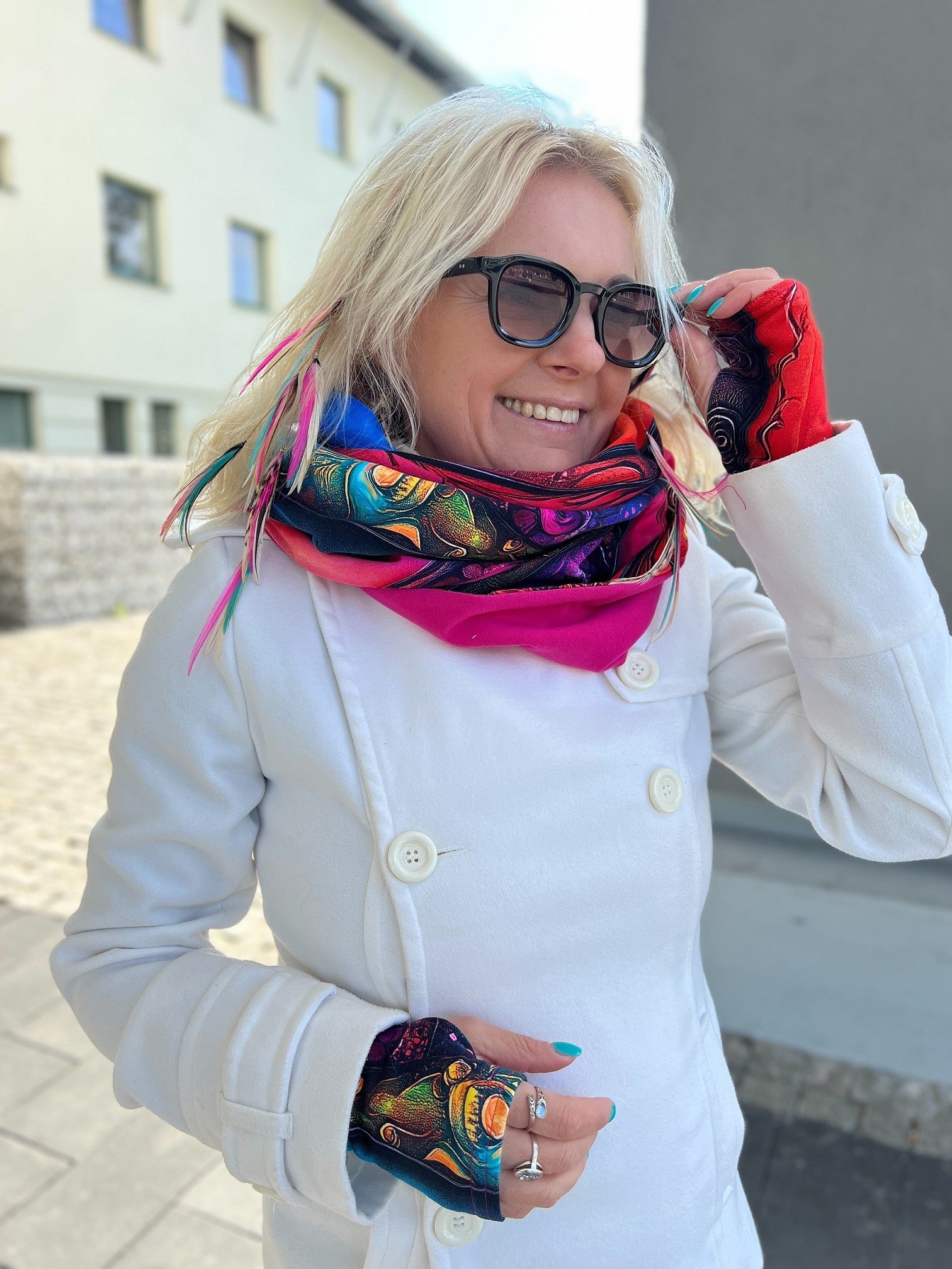 Komin z kapturem kominokaptur dwustronny Kreacja/fuksja