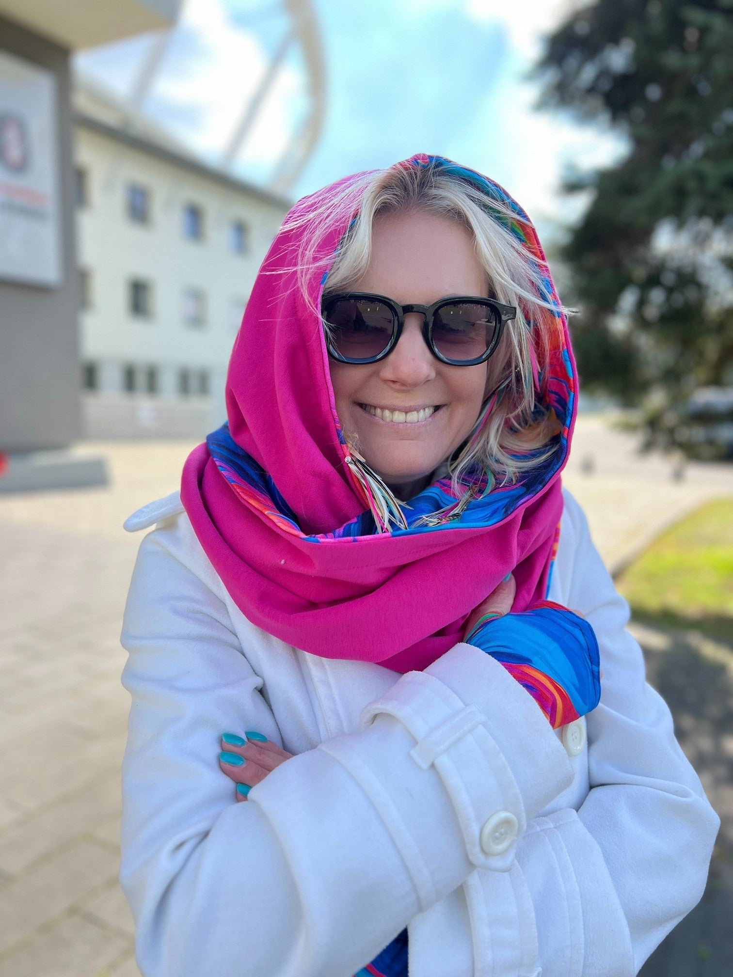 Komin z kapturem kominokaptur dwustronny Lekko/fuksja