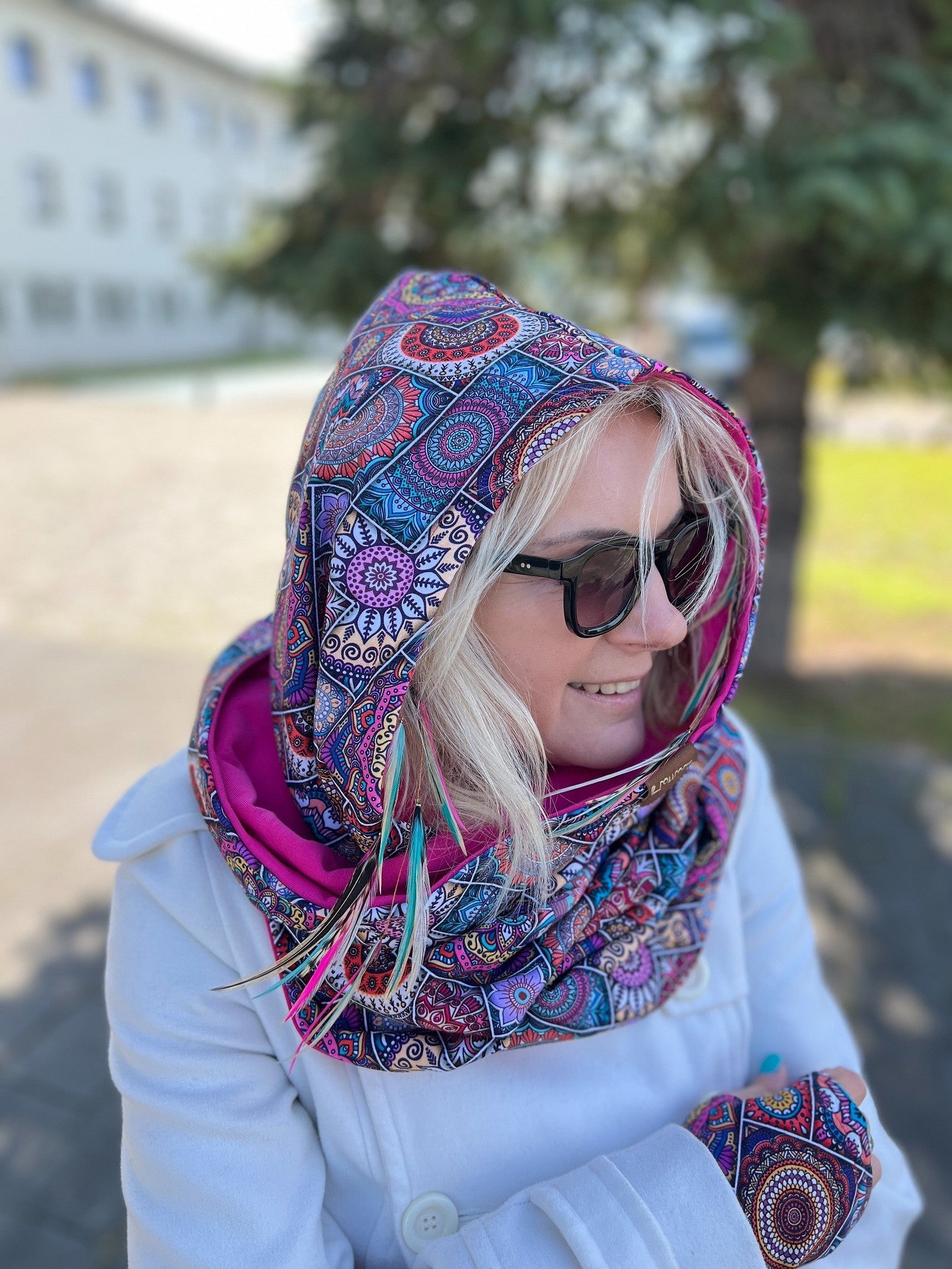 Komin z kapturem dwustronny Mandala Fuksja